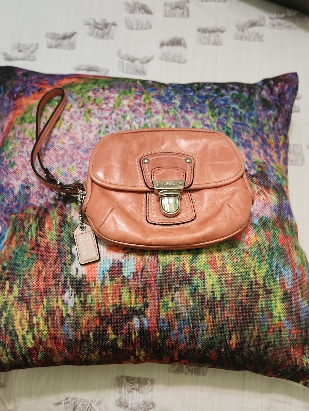 Coach Pink Leather Wristlet Clutch with Turn-Lock